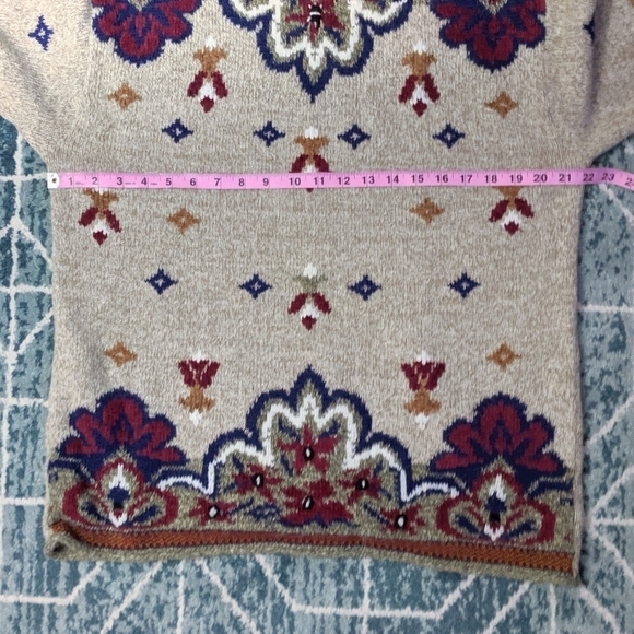 VTG Chunky Knit Mock Neck Wool Cottagecore Cozy Multi Pattern Sweater - Picture 7 of 7